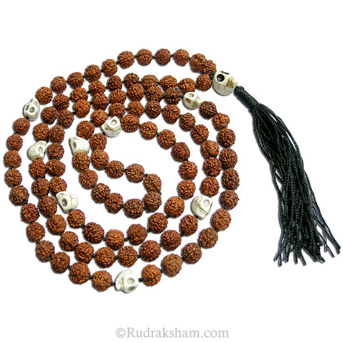  Rudraksha - Skull Narmund Mala | Kali Bone Mala | Rudraksha Mund Mala | 108 beads Rudraksha Mund mala Necklace | Skull Rosary