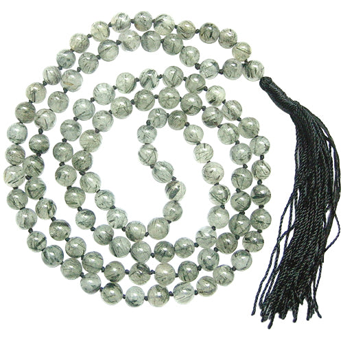  Rutile Gemstone Mala | Rutile Quartz Necklace 108 + 1 Beads | Rutile Stone Round Beads Rosary | Rutile Uses and Benefits
