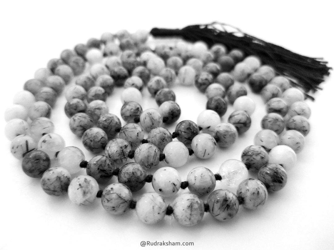  Rutile Gemstone Mala | Rutile Quartz Necklace 108 + 1 Beads | Rutile Stone Round Beads Rosary | Rutile Uses and Benefits
