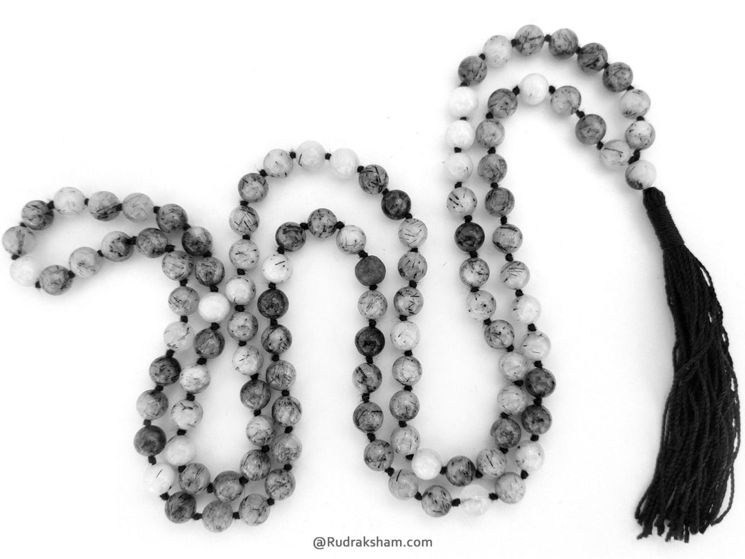  Rutile Gemstone Mala | Rutile Quartz Necklace 108 + 1 Beads | Rutile Stone Round Beads Rosary | Rutile Uses and Benefits