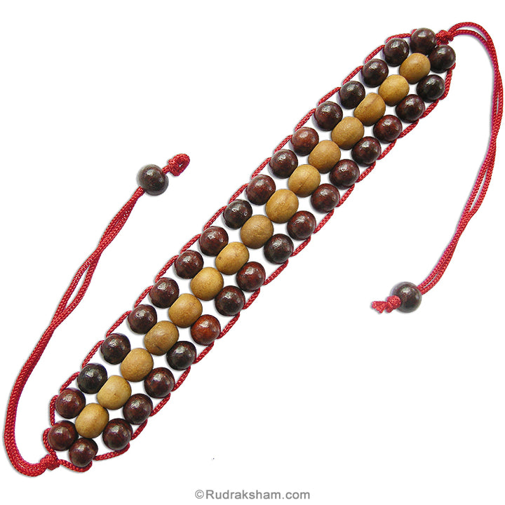 Skip to the end of the images gallery Skip to the beginning of the images gallery Sandalwood Hand Band | Red and White Sandalwood Designer Wrist Band | Rakta Chandan - Safed Chandan Healing Wrist Bracelet
