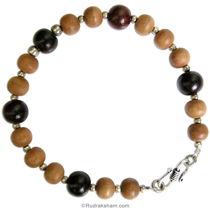 Sandalwood Bracelet | Plain Round Smooth Lal - Rakta Chandan Beads and Safed Chandan Beads Bracelet with Silver Balls Accessories