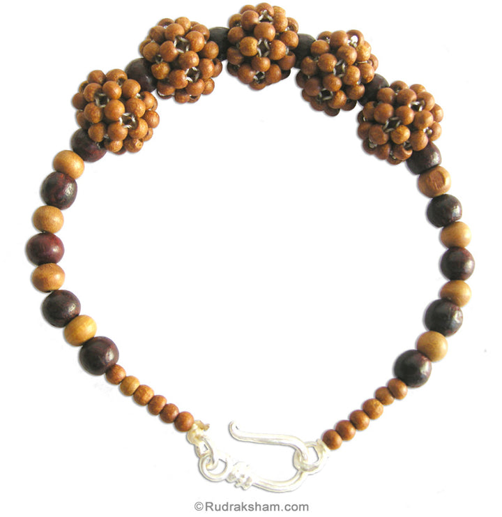 White Sandalwood ( Chandan ) Handcrafted Balls Designer Bracelet with Red Chandan - Rakta Chandan Beads and Silver Hook