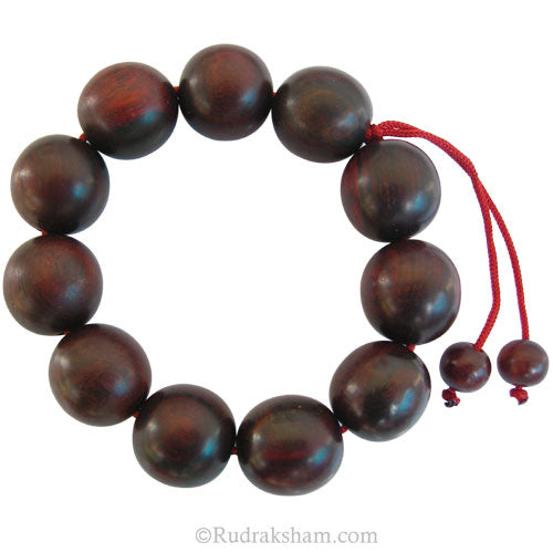 21.5mm Red Sandalwood Beads Mala Bracelet | Plain Round Smooth Rakta Chandan Wrist Mala Bracelet 
