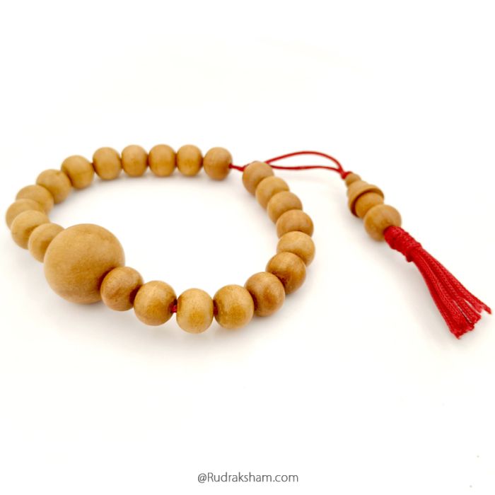 Pure White Sandalwood Mala Bracelet | Plain Round Smooth Sandalwood Beads Wrist Mala Bracelet | Safed Chandan Wrist Bracelet