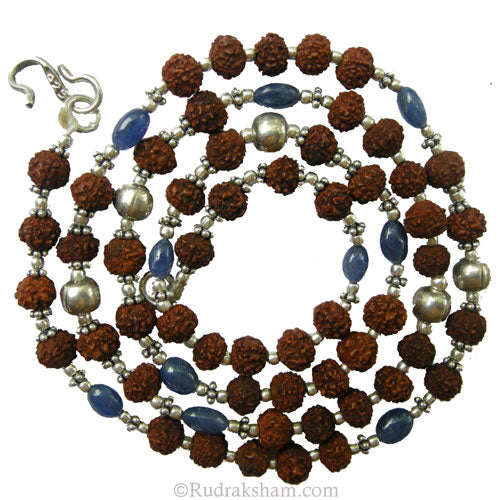 Saturn Mala / Shani Mala / Rudraksha Beads - Blue Sapphire ( Neelam ) Gemstone Beads Combination mala Rosary