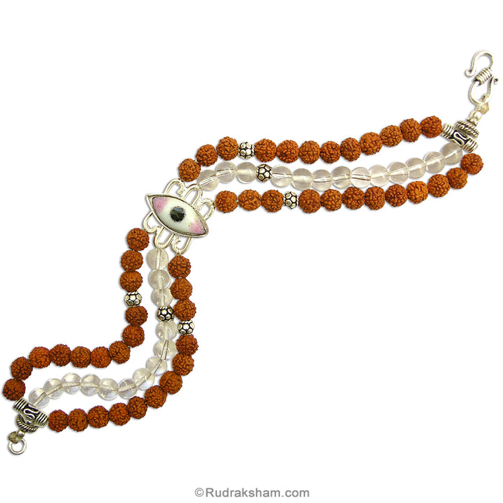   Third Eye Rudraksha Crystal / Quartz Beads Triple Bracelet