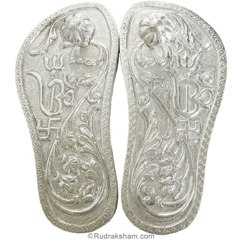 Silver Charan Paduka, Wooden Khadau with Silver Foil, Lakshmi Charan, Paduka for Temple Pooja, Hand Engraved Charan Paduka, Gift for Saints