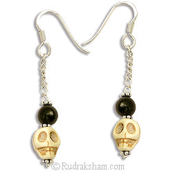 Skull and Black Agate Earring