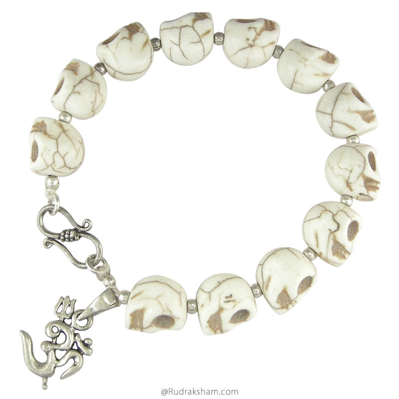 Narmund Bracelet / Skull Bracelet with Silver Om Pendant and Silver accessories | Brown Eyes Mund Beads Silver Bracelet