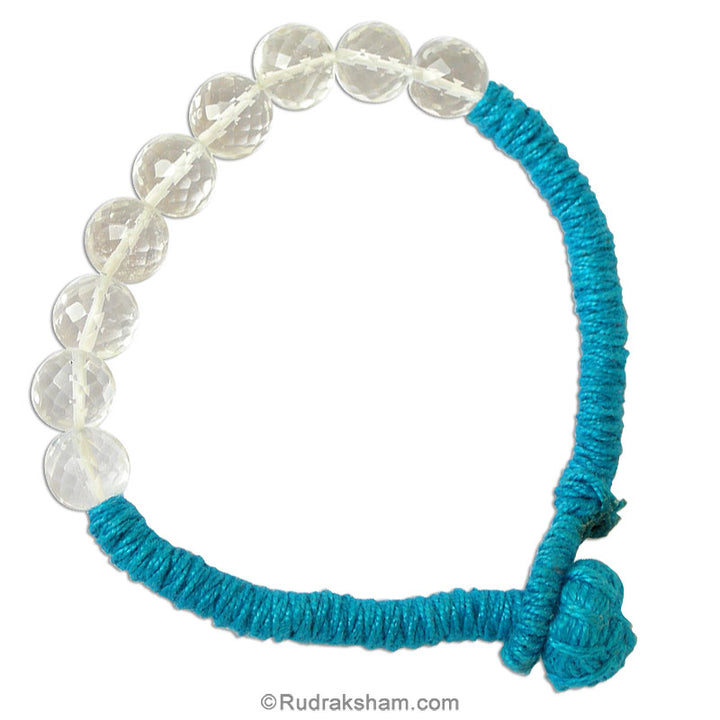 Sphatik - Crystal Stone Wrist Band | Quartz Stone Thread Band | 8mm Diamond Cut Sphatik Beads Hand Band