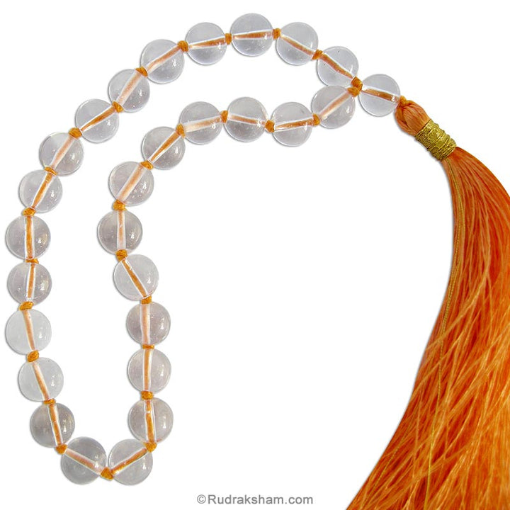 Sphatik Japa Mala | 27 + 1 Natural Sphatik / Crystal / Quartz Stone Plain Beads Japa Mala Rosary | Original High Quality Clear Smooth Round Beads Crystal Gemstone Mala Bracelet