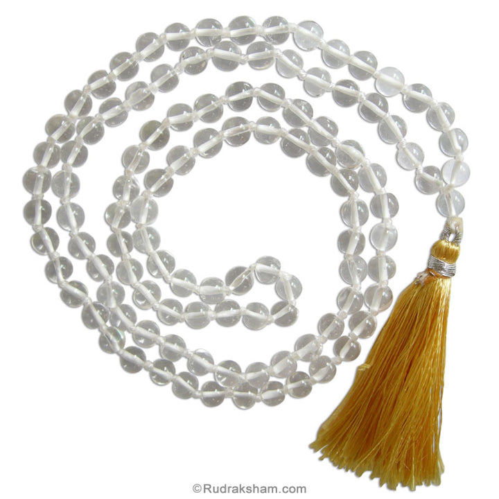 6.5 mm Natural Sphatik / Crystal / Quartz Stone Hand Knotted Plain Beads Mala | Original High Quality Clear Sphatik Gemstone Beads Rosary | Smooth Round Crystal Beads Mala Necklace