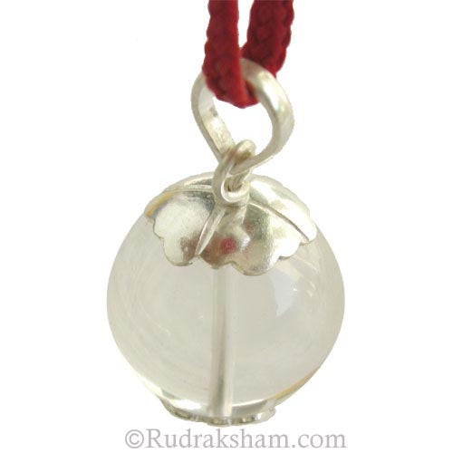 Sphatik ( Quartz ) Pendant | Clear Transparent Crystal - Sphatik Ball Pendant in Silver | Pure Natural Smooth Round Crystal / Sphatik Bead 18 mm