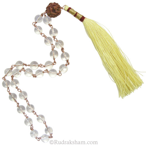 Sphatik Japa Mala in Copper | 27 + 1 Natural Crystal / Quartz Stone Plain Beads Japa Mala Rosary | Original High Quality Clear Smooth Round Beads Crystal Gemstone Mala Bracelet