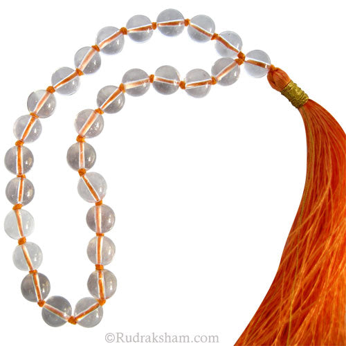  Sphatik Japa Mala | 27 + 1 Natural Sphatik / Crystal / Quartz Stone Plain Beads Japa Mala Rosary | Original High Quality Clear Smooth Round Beads Crystal Gemstone Mala Bracelet