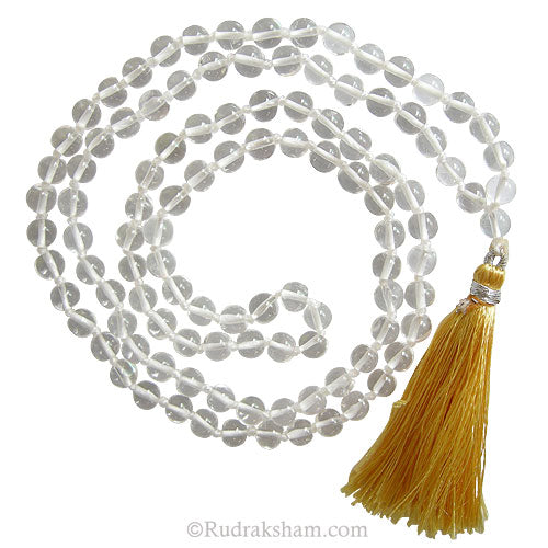 6.5 mm Natural Sphatik / Crystal / Quartz Stone Hand Knotted Plain Beads Mala | Original High Quality Clear Sphatik Gemstone Beads Rosary | Smooth Round Crystal Beads Mala Necklace