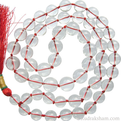 12 mm Natural Sphatik Hand Knotted Mala | Original High Quality Clear Plain Beads Crystal / Quartz Stone Rosary | Smooth Round Beads Crystal Gemstone Mala Necklace