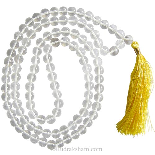 8 mm Natural Sphatik / Crystal / Quartz Stone Plain Beads Mala | Original High Quality Clear Sphatik Rosary | Smooth Round Beads Crystal Gemstone Mala Necklace