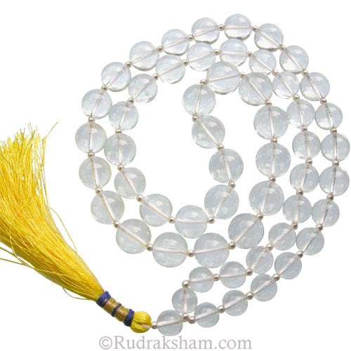 12 mm - 13 mm Natural Sphatik Stone Mala | Original High Quality Clear Crystal Beads Rosary | Smooth Round Plain Beads Crystal / Quartz Gemstone Mala Necklace with Silver Spacers