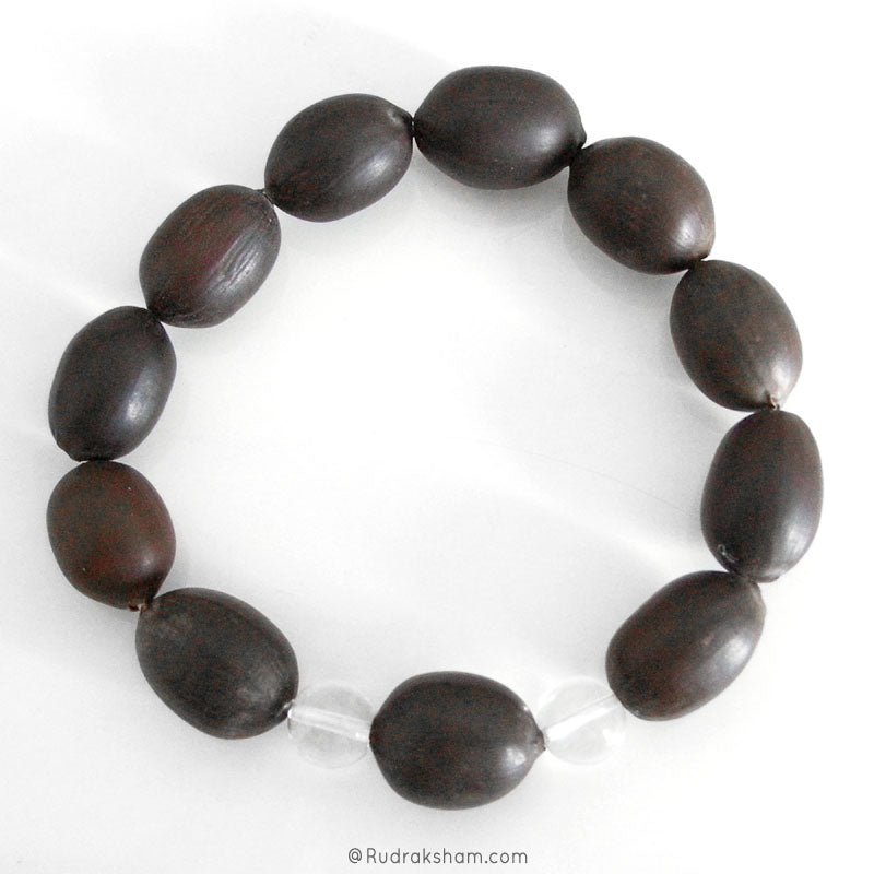 Wholesale Pack of 10 Lotus Seed Beads ( Kamalgatta ) Mala Bracelet with Smooth Round Sphatik / Crystal / Quartz Beads