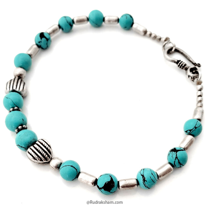 Turquoise Beads Bracelet With Silver Accessories