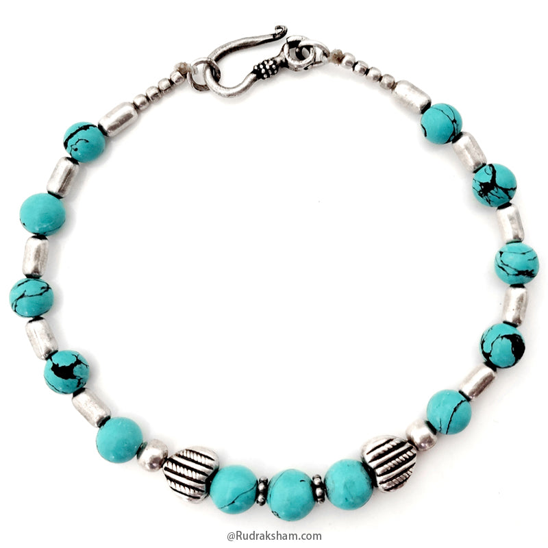 Turquoise Beads Bracelet With Silver Accessories