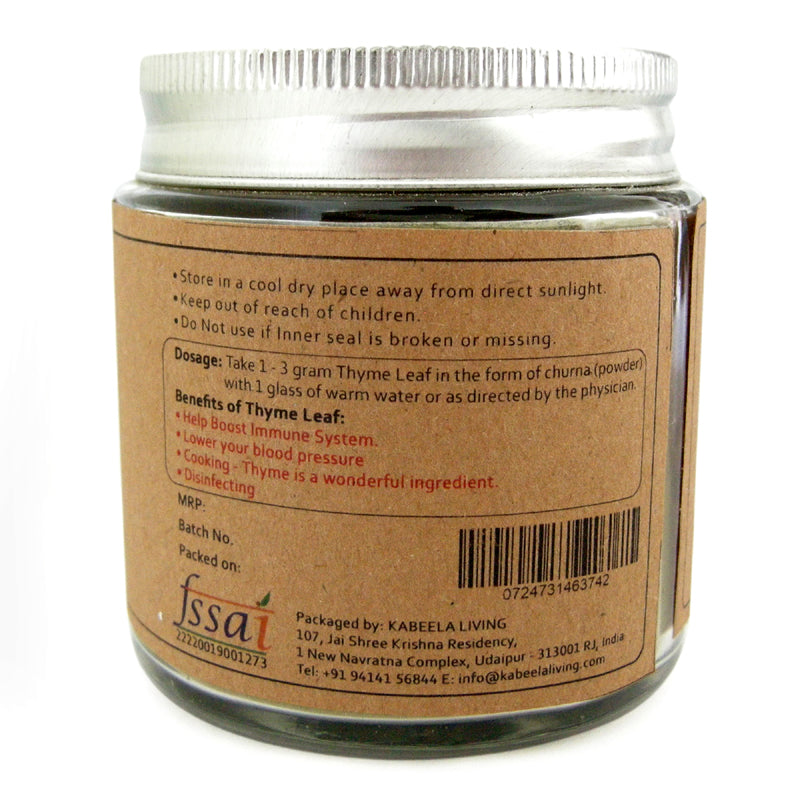  Thyme Herb Leaves Powder 100 Grams Glass Jar