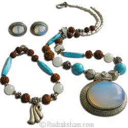 Turquoise - Rudraksha Jewelry Set