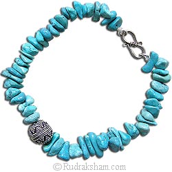 Turquoise Beads Bracelet with Large Silver Bead - 1