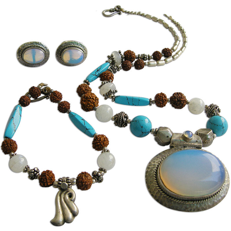 Turquoise - Rudraksha Jewelry Set