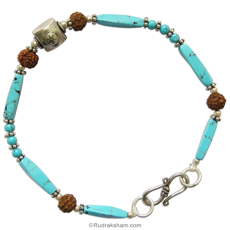 Turquoise Beads Bracelet With Silver Accessories