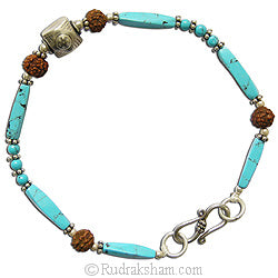 Turquoise Beads Bracelet With Silver Accessories