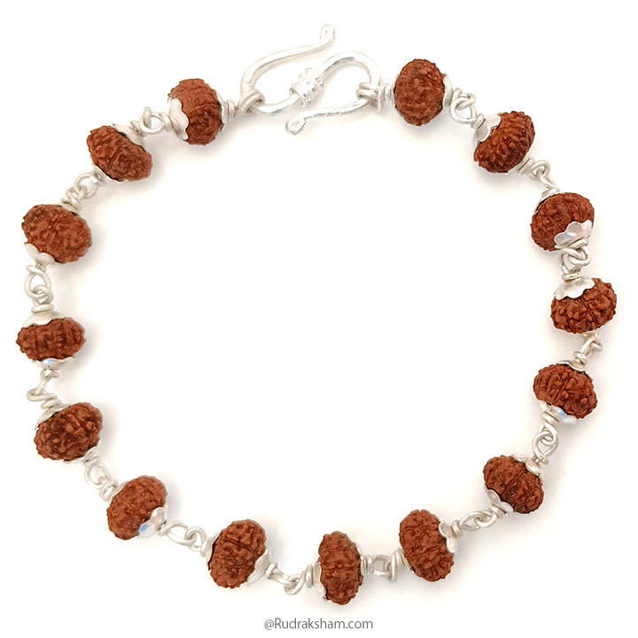 9 Mukhi Bracelet in Silver | Nine / Nau Mukhi Rudraksha Bracelet with Silver Caps and Links | 9 faced Rudraksha Silver Bracelet | Original & Energised 8mm Beads of 9 / Nau Mukhi