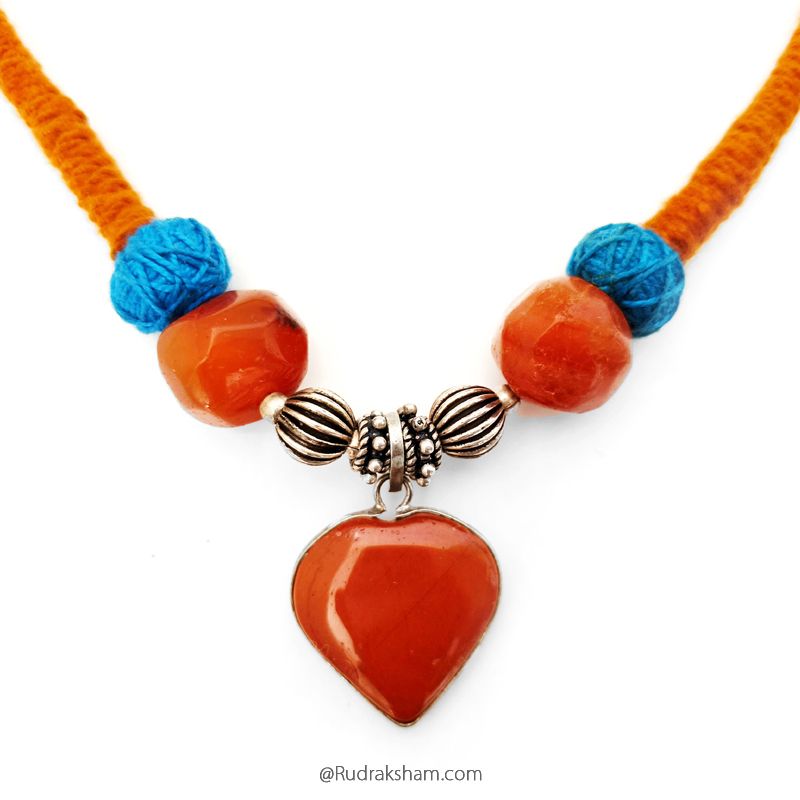 Red Jasper Heart Pendant with Carnelian Beads Gemstone Necklace in Thread and silver Beads accessories