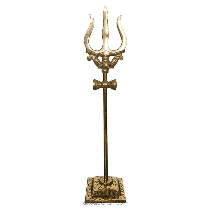 Brass Trishul with Damroo and Stand | Brass Trident with Monkey Talking Drum | Lord Shiva's Trident | Trishool